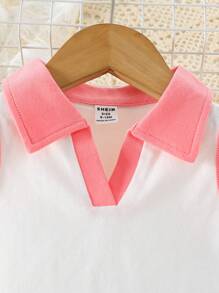 Girls' Contrast Color Turn-Down Collar Sleeveless Top And Shorts Set, Summer - Multicolor - View 3