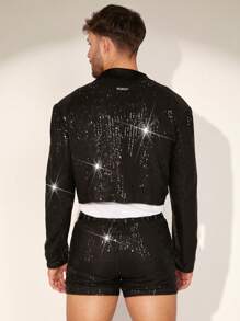 FeverCity Bộ đồ dài tay ngắn lưới thêu sequin cho nam - màu đen - Xem 6