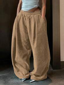 SHEIN 女士纯色简约日常宽松长裤