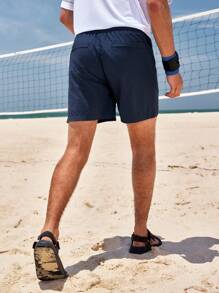 In My Nature Men Letter Graphic Drawstring Waist Outdoor Shorts - Blue - View 2