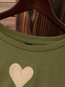 EMERY ROSE Women's Casual Love Print Round Neck Short Sleeve Bodycon Mini Dress, Summer Suitable For Going Out Chic Dress - Army Green - View 3
