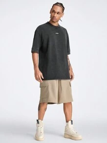 Manfinity NXTstreet Pantalones cortos tejidos holgados para hombre con doble bolsillo lateral, adecuados para el verano - Caqui - Ver 7