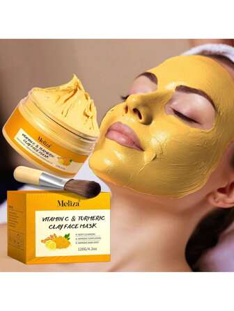 Máscara facial de arcilla con vitamina C y cúrcuma de 120g. Máscara exfoliante de cúrcuma para eliminar puntos negros y limpieza profunda. Máscara exfoliante con vitamina C para la apariencia de poros grandes, suciedad y piel grasa. Perfecto como regalo del Día de la Madre.