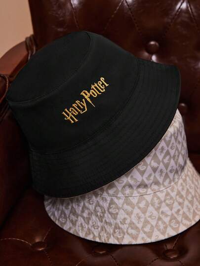 HARRY POTTER X SHEIN 2-In-1 Reversible Sunscreen Daily Black Bucket Hat,Gifts