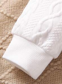 SHEIN Vintaside Kids 2pcs Young Boys Jockey Graphic Print Textured Knit Crew Neck Sweatshirt & Washed Denim Long Pants Outfit, Suitable For Back To School, Autumn/Winter, Halloween, Christmas - White - View 4