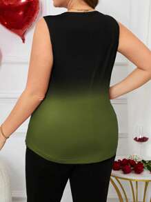 EMERY ROSE Plus Size Valentine's Day Gradient Color Summer Pleated Tank Top For Women - Army Green - View 2