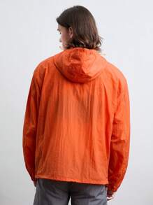 Manfinity RebelGame 男士編織時尚休閒純色寬鬆長袖拉鍊夾克外套，日常穿著 - 橘色 - 查看 2