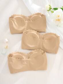 3pcs Women's Front Open Seamless Bra, With Removable Paddings - Khaki - View 3