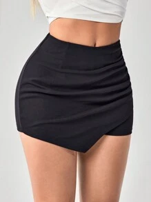 SHEIN SXY Black Asymmetric Hem Skort - Black - View 5