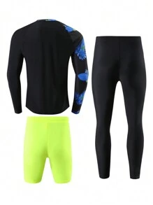 Manfinity Men's Simple Daily Long Sleeve Top, Pants & Shorts Three-Piece Set - Multicolor - View 2