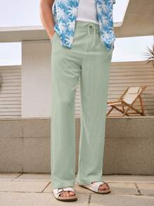 Manfinity VCAY Pantalones largos de hombre tejidos de unicolor casuales para vacaciones - Verde - Ver 6