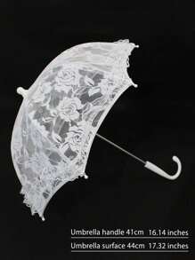 1 Peça Guarda-chuva Parasol Manual Feito à Mão, Noiva de Casamento, Renda, Flor Branca Rosa, Bordado Floral, Decoração Romântica Vintage, Adereços de Palco