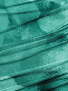 L'Amorae Tie Dye Draped Ruffle Tube Dress - Green - View 8