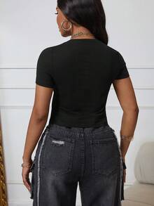 Gothic Women's Colorful Fairy Tale Fantasy Mushroom Print T-Shirt - Black - View 2