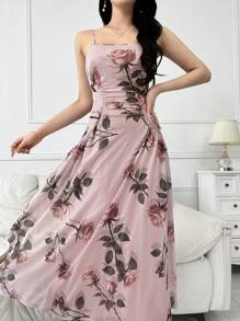 Modelyn Conjunto de 2 piezas para mujer: vestido de tirantes con estampado floral y chaqueta de manga larga de unicolor