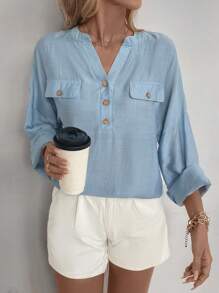 SHEIN LUNE Blusa de hombro caído con medio botón