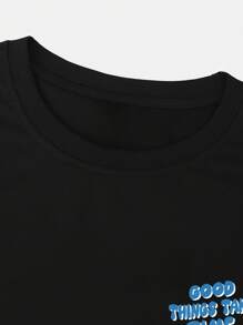 Claim Dot 男士夏季宇航員圖案印花短袖圓領T恤 - 黑色 - 查看 5