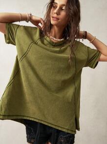 Bohemela Camiseta Verde Lavada Feminina para Férias - Verde de Exercício - Ver 1
