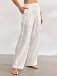 Ocili 舒適雙層紗棉女式家居褲 - 白色 - 查看 2