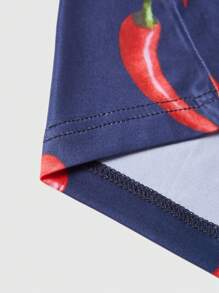 Men Chili Print Contrast Tape Boxer Brief - Black - View 3