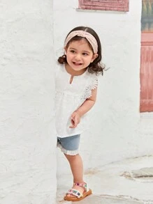 Blusa con volantes y bordado de ojales para bebé niña con cuello en V - Blanco - Ver 4