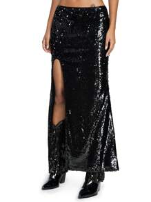 ROMWE Avant Sequin High Split Fashionable Women's Maxi Skirt, Rave Festival