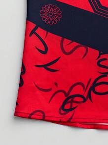 SHEIN LUNE 女士蝙蝠袖不对称印花衬衫 - 紅色 - 查看 4