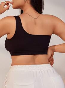 SHEIN Plus Comfortable Solid Wireless One Shoulder Bralette - Black - View 2
