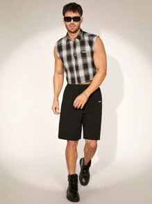 FeverCity 男式寬鬆格子無袖襯衫套裝，適合夏季 - 彩色 - 查看 2