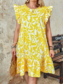 大尺碼圓領色塊印花夏季裙 - 彩色 - 查看 1