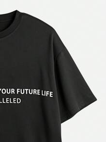 Manfinity VCAY Men's Loose Fit English Letter Printed Short Sleeve T-Shirt, Suitable For Summer