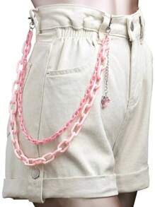 ROMWE Kawaii 1 件甜美酷炫双层粉色亚克力草莓形女士裤链，学校 - 粉色 - 查看 4