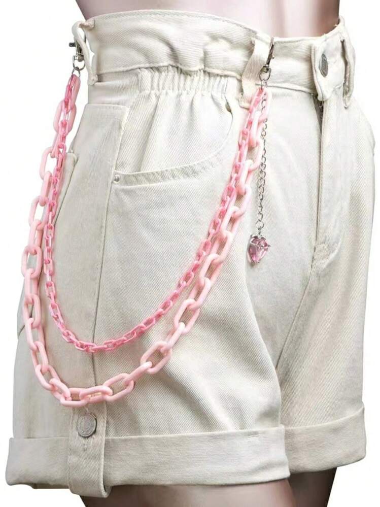 ROMWE Kawaii 1 件甜美酷炫双层粉色亚克力草莓形女士裤链，学校 - 粉色 - 查看 4