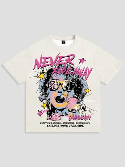 Street Life Men's Summer Artistic & Letter Print Short Sleeve T-Shirt, School