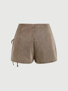 SHEIN MOD Váy denim ren cổ điển - Cà phê nâu - Xem 2