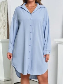 SHEIN Essnce 女裝大碼藍色插肩衫裙，長款式 - 藍色 - 查看 8