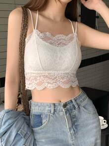 Elegant & Sexy Solid Color Lace Trim Camisole
