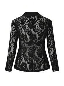 Allurite Plus Size Women'S Shawl Collar Lace Blazer Jacket Graduation,Back To School,Teacher Outfits For Women - Black - View 2