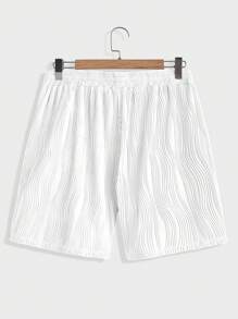 Manfinity Homme Men's Solid Color Single-Breasted Short Sleeve Top And Drawstring Waist Shorts Casual Set, Summer - White - View 5