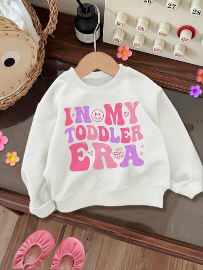 SHEIN Leap Crew Felpa girocollo casual a maniche lunghe con stampa di lettere di cartoni animati, adatta per bambine, per l'autunno e l'inverno