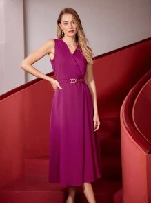 MOTF PREMIUM Robe Solide À Ourlet Enveloppant Sans Ceinture