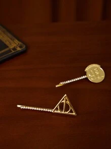 HARRY POTTER X SHEIN 4 Pcs Golden Geometric Pattern Fashion Hair Clips,Back To School - Gold - View 5