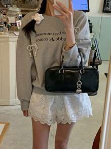 DAZY Quần short, váy ngắn thêu lỗ ren trơn - trắng - Xem 6