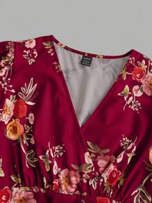 SHEIN Clasi Floral Print Summer Wrap Dress With Criss-Cross Front And Cinched Waist For New Year Clothes Maxi Women Outfit - Red - View 4