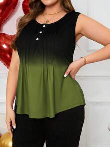 EMERY ROSE Plus Size Valentine's Day Gradient Color Summer Pleated Tank Top For Women - Army Green - View 4