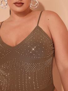 Hauture Rhinestone Studded Cami Bodysuit - Brown - View 7