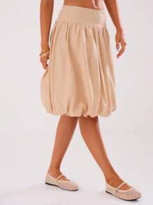 MUSERA Low Rise Puff Ball Hem Midi Skirt Elegant Summer Sexy Chic - Apricot - View 4