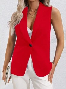 Vionelle Colete Regata Feminino de Cor Sólida Simples Plus Size Para Uso Diário Para Roupas de Ano Novo - Vermelho - Visão 4