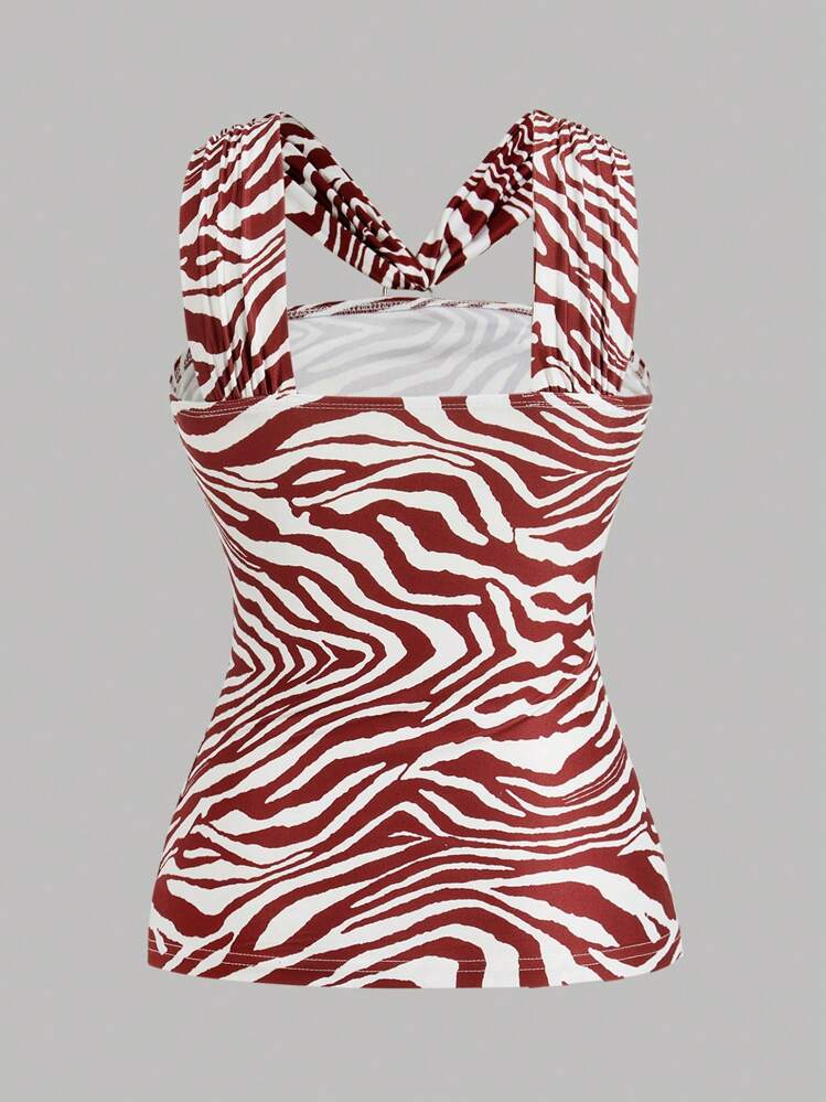 SHEIN Privé Blusa de diseñador para mujer con estampado de cebra - Multicolor - Añade 2