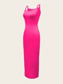 Chiquease Vestido de tirantes con diseño ajustado y elegante de unicolor sexy para mujer, vestido largo de Body entero maxi para outfit de mujer